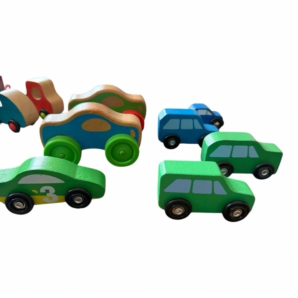 Lot of 14 Wooden Toy Cars Trains Montessori Pretend Play Melissa & Doug